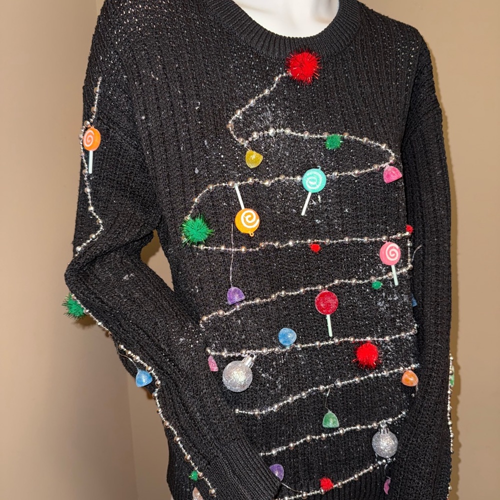 Candy Tree Ugly Christmas Sweater with Colorful Embellishments